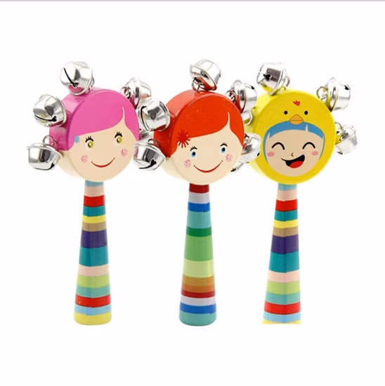 Wooden Cartoon Smiling Face Handbell Montessori Toy
