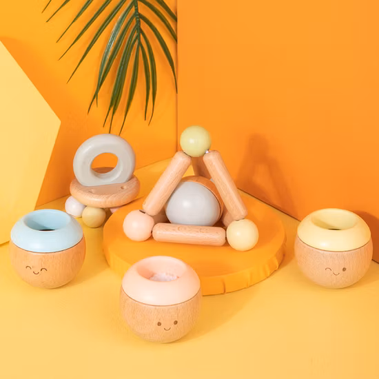 Wooden Rings Sensory Toy Baby Handbell Toy